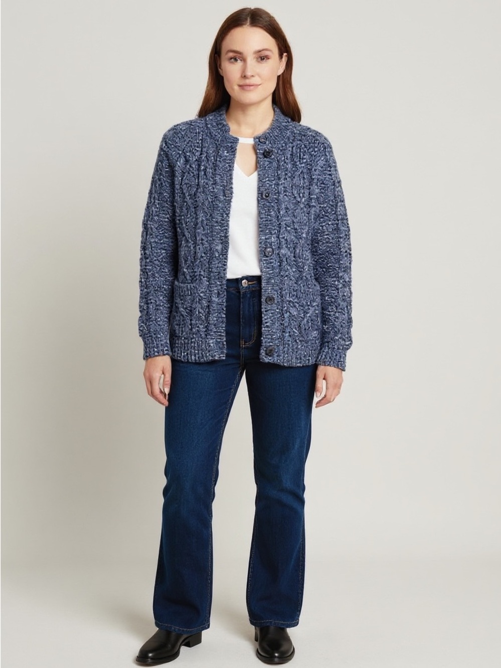 NWT Talbots Blue Metallic Tweed Mockneck Cabin Lake Cozy Classic Sweater Size M - Picture 2 of 13